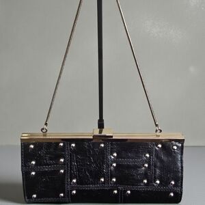 Steve Madden Studded Clutch with Gold Trim And Kiss Lock Closure